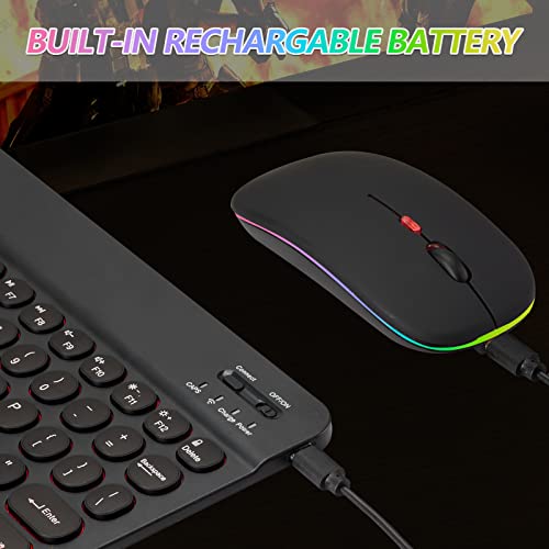 Ultra-Slim Lightweight Bluetooth Keyboard And Mouse Portable Wireless Keyboard Rechargeable 7-Color Backlit for Apple iPad iPhone Samsung Tablet iPhone Smartphone iOS Android Windows, Round Keys Black - color: black