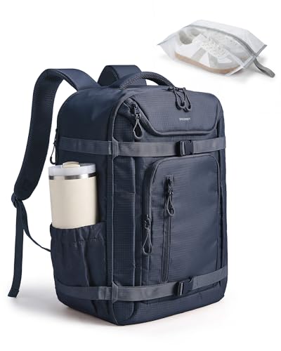 BAGSMART 35L Travel Backpack for Women & Men Fits 17-Inch Laptop, Airline Approved Carry On Backpack with Wet Pocket & Shoe Pouch, Water-Resistant Personal Item Travel Bag, Navy Blue - color: Navy Blue