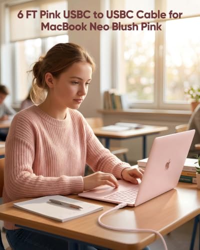 USB C Cable 15FT 2-Pack,Pink USBC 60W Fast Charging for MacBook Neo | Extra-Long , 60W PD Fast Charging, 480Mbps Sync, Braided, for MacBook Neo-Blush Pink, for iPhone 17/16/15,HP Book Pro14 - size: 15FT