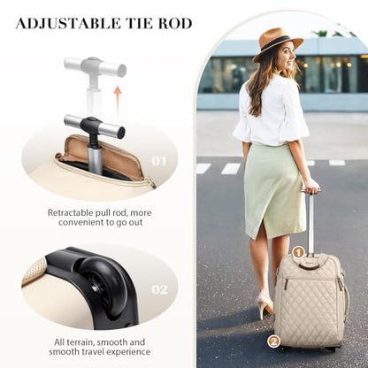 Rolling Backpack for Women,Travel Laptop Backpack with Wheels Roller Wheeled Backpack Underseat Carry On Luggage for Travel Business Trip,Fit 17Inch,Apricot - color: Apricot