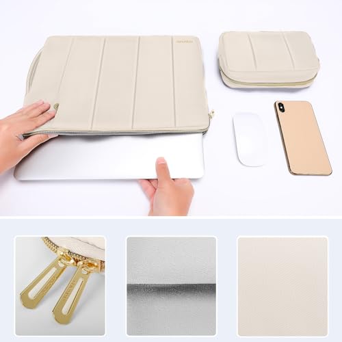 MOSISO 13-14 inch Laptop Case, 13.3 inch Puffy Laptop Sleeve Compatible with MacBook Air 13.6 M5 M4 M3 M2 M1/Neo/Pro 13/14,HP Dell ASUS Lenovo, Rectangle Vertical Bag with Small Case&Side Handle, Sand - color: Sand