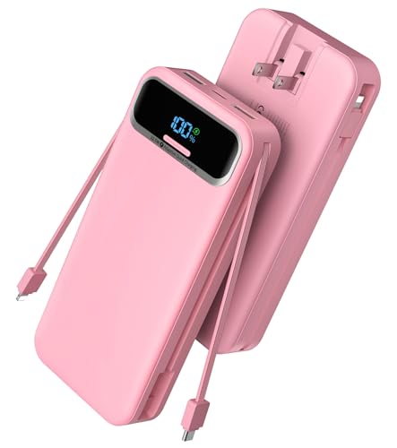 Nusyddy Portable Charger 20000mAh Fast Charging w/Built-in Wall Plug Pink | 22.5W Fast Charging, High Capacity, LED Display, Charge 5 Devices at once, TSA Approved, Compatible with iPhone/Samsung - color: Coral