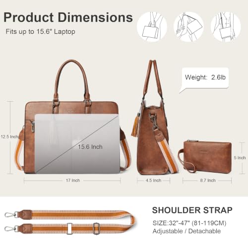 Laptop Bag for Women,Water-Resistant Work Bag Laptop Tote Bag,Briefcase with Satchel Purse - color: Brown