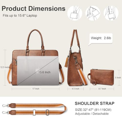 Laptop Bag for Women,Water-Resistant Work Bag Laptop Tote Bag,Briefcase with Satchel Purse - color: Brown