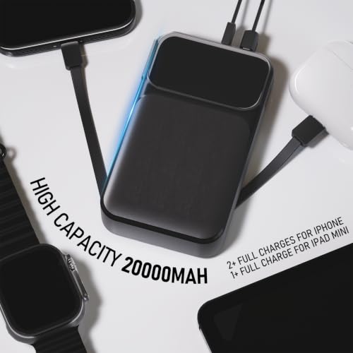 Portable Charger with Wall Plug, 20000mAh Power Bank 22.5W Fast Charging, Built-in Lightning & USB-C Cables, Plug in Portable Charger for Android Samsung iPhone, 4-in-1 Travel Charger