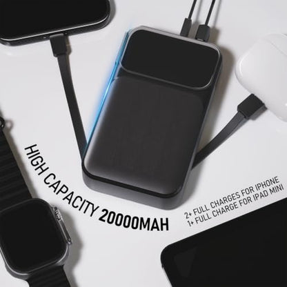 Portable Charger with Wall Plug, 20000mAh Power Bank 22.5W Fast Charging, Built-in Lightning & USB-C Cables, Plug in Portable Charger for Android Samsung iPhone, 4-in-1 Travel Charger