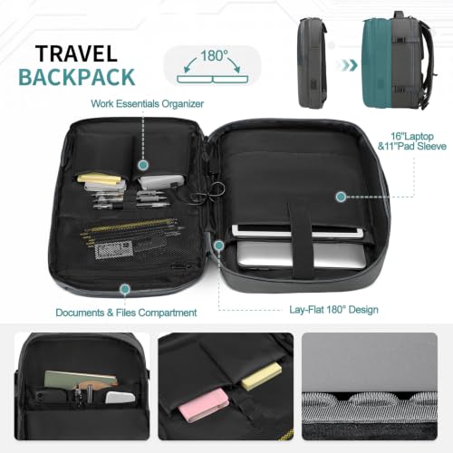2-in-1 Travel Backpack for Men, Expandable 16" Laptop Backpack with Detachable Briefcase, Water-Resistant Carry-On Business Bag with USB-C, Gray - color: Gray