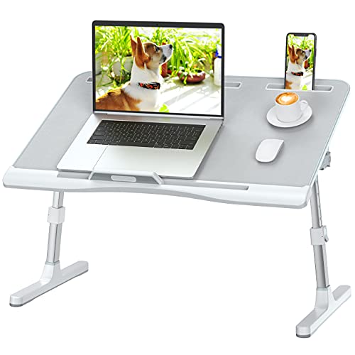 KLEAR Laptop Bed Desk with Adjustable Heights and Angles, Upgraded-Sturdy Foldable Laptop Lap Desk for Bed/Sofa/Couch/Floor, Lap Tablet Desk (NO Drawer, Grey) - color: Gray, size: Large without Bag (13.4"x23.6")