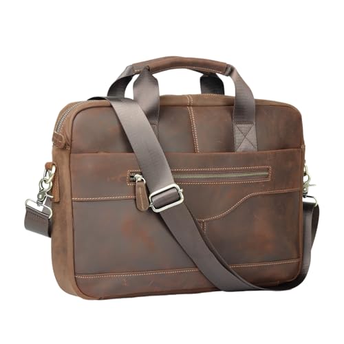Genuine Leather Messenger Bag for Men, 14 Inch Vintage Laptop Briefcase, Slim Business Office Shoulder Bag - color: 1652p-brown