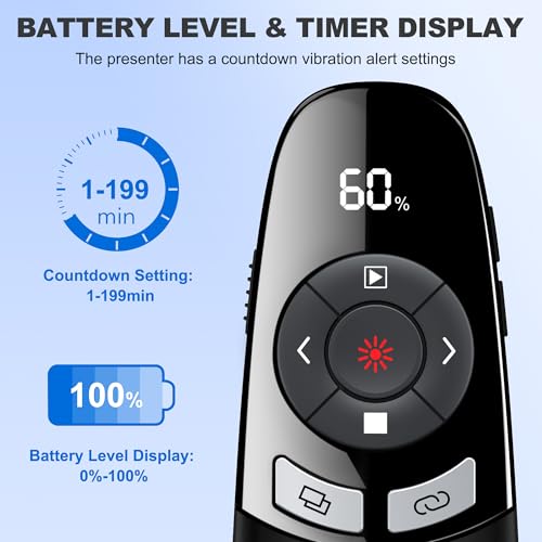 Presentation Clicker for PowerPoint with Red Laser Pointer and Timer, Wireless Clicker for Laptop Presentations Remote, Power Point Remote Clicker for Computer/Mac/PPT/Google Slide Advancer