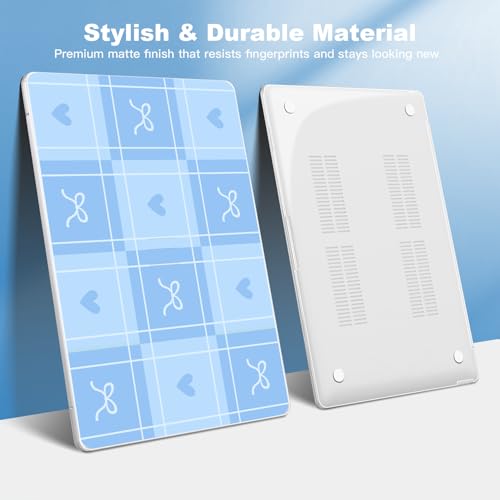Teryeefi Compatible with MacBook Air 13 inch Case 2021 2020 2019 2018 Release A2337 M1 A2179 A1932 with Touch ID, Plastic Hard Shell & Keyboard Cover & USB Adapter & Trackpad Protector- Blue Bow 139 - color: Blue Bow 139