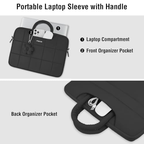 MOSISO Laptop Bag 16 inch, 15-15.6 inch Puffy Laptop Sleeve Compatible with MacBook Pro 16/Air 15,HP Acer Dell Lenovo Notebook, Messenger Briefcase Quilted Bag with Trolley Sleeve&Flower Pendant,Black - color: Black