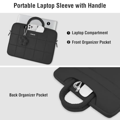 MOSISO Laptop Bag 16 inch, 15-15.6 inch Puffy Laptop Sleeve Compatible with MacBook Pro 16/Air 15,HP Acer Dell Lenovo Notebook, Messenger Briefcase Quilted Bag with Trolley Sleeve&Flower Pendant,Black - color: Black