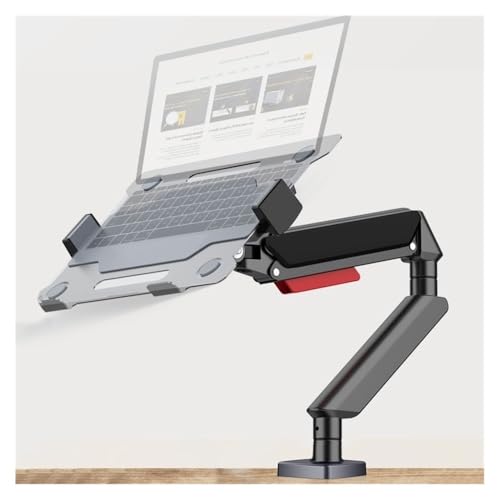 Monitor Stand, Laptop Mount with Adjustable Tray for 10-17”Notebook, Full Motion Gas Spring Mount Arm for 17-32”Monitor (Within 4.4~22.0lbs), C-Clamp and Grommet Base Monitor arm adjustable(White)