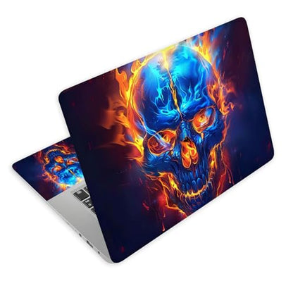 Universal Laptop Skin Decal, 3-Piece Vinyl Protector for 12 13 14 15.6" Notebook, Waterproof Anti-Scratch, Easy Trim & Bubble-Free Finish, Flaming Skull Face - color: Flaming Skull Face