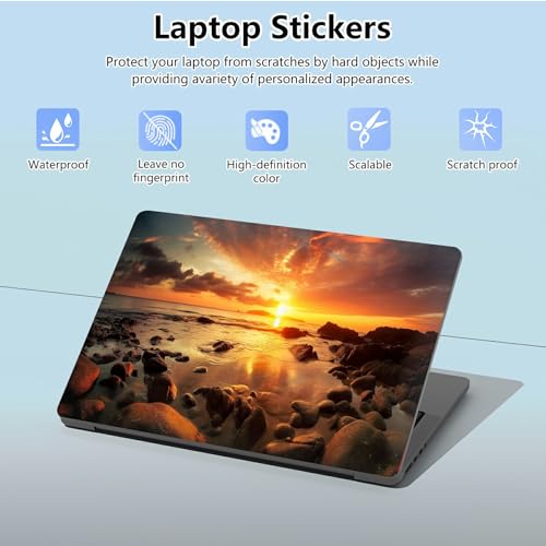 Universal Laptop Skin Sticker with 2 Wrist Pad Skins, Waterproof Scratch Resistant Vinyl Laptop Cover Decal, Cut to Fit for 11–15.6 Inch MacBook HP Dell Lenovo, Beach Sunsets - color: Beach Sunset