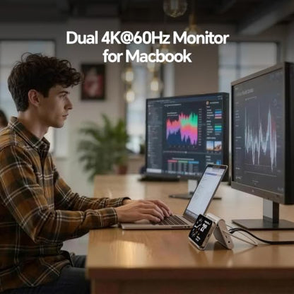 USB C Docking Station Dual Monitor for MacBook Pro/Air, 11-in-1 MacBook Docking Station with Stand, 2X 4K@60Hz HDMI, 100W PD, Ethernet, SD/TF, 10Gbps USB A/C for M5/M4/M3 Pro/Max - Silver - color: Silver