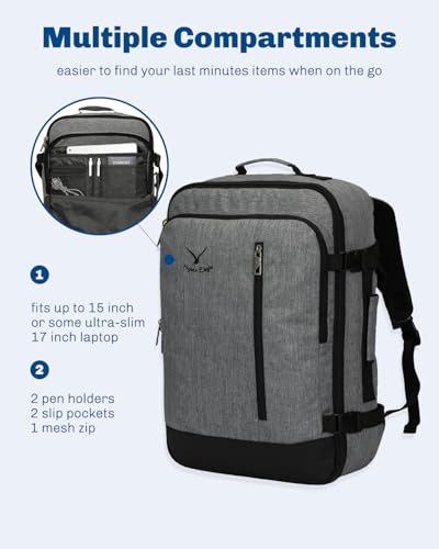 Carry on Backpack 38L Large Travel Backpack for Women Flight Approved Weekender Bag Laptop Backpack Men 15 inches Black Grey - color: Black Grey 23