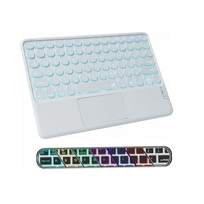 Bluetooth Keyboard with Touchpad,10 inch Ultra Silm 7 Colors RGB Backlit Wireless Keyboard Universal Rechargeable Portable Keypad with Trackpad for iPad iOS Android Windows Laptops PC(White) - color: white