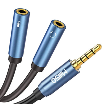 MillSO 3.5mm Headphone Splitter Adapter CTIA Audio Splitter (2 TRS Female to 1 TRRS Male) Compatible for Xbox One, PS4, Smartphone, Laptop to a Double Plugs Gaming Headset Adapter - 30cm/12inch - color: Sapphire Blue