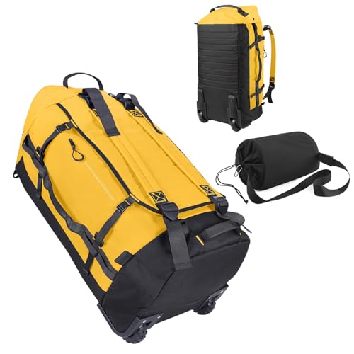 Rolling Duffle Bag with Wheels,86L 30”Carry on Luggage with Wheels,Folding Travel Bag,Duffle Backpack with Separate Shoe Compartment (Yellow) - color: Yellow