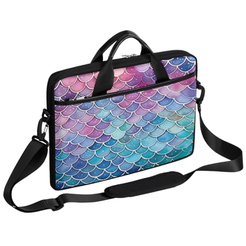 Laptop Shoulder Bag for Women Men, Waterproof Computer Case Messenger Bag Briefcase for Business Office Travel - color: Rainbow Mermaid Scales