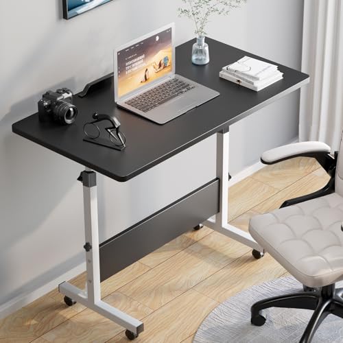 Rolling Desk Adjustable Height,Portable Laptop Desks,Small Standing Desk with Wheels for Home Office (31.50 * 15.75,Black) - color: Black