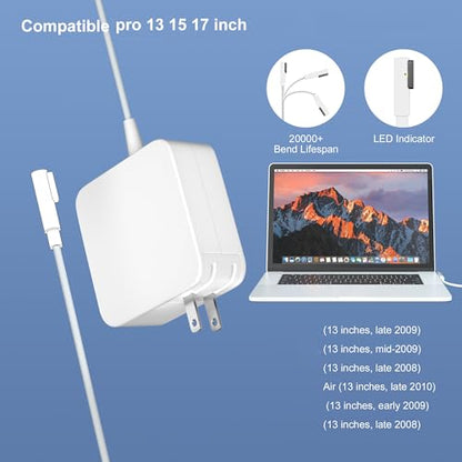 85W 60W Adapter L-Tip for Old Mac Book Pro 13/15/17" Before Mid 2012 | Mag-netic 1 charger for Mac Book Pro 13 15 17 Inch (Before Mid 2012 Models), 6.6FT Power Cable