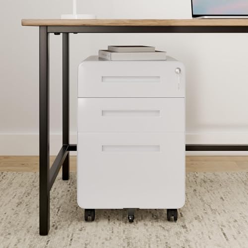 FLEXISPOT Mobile File Cabinet for Home Office 3 Drawer File Cabinet Under Desk Storage Filing Cabinet for Legal/Letter/A4 File,Round Corner Design,White - color: White, style: Rounded Corner