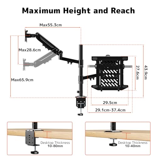 PUTORSEN Laptop Arm Mount for up to 35'' Monitors, Laptop Tray for Max 18'' Notebook, Fully Adjustable Spring Laptop Desk Mount Holds Max 19.8lbs, VESA 75x75/100x100 mm