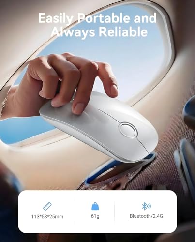 RAPIQUE Bluetooth Wireless Mouse, BT5.1/2.4G Dual Mode, Silver | Slim Profile, Two Ways to Connect, Quiet Click, Low Power, 1600 DPI, Portable for MacBook, Laptop, iPad and Chromebook - color: Silver