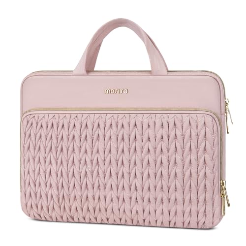 MOSISO Laptop Case 14 inch, 14 inch Laptop Sleeve Compatible with HP Lenovo Dell ASUS Acer, HP Stream, Dell Latitude, Lenovo IdeaPad, Wheat Ear Quilted Carrying Bag with Handle&Pocket, Pink - color: Pink, size: 14 inch