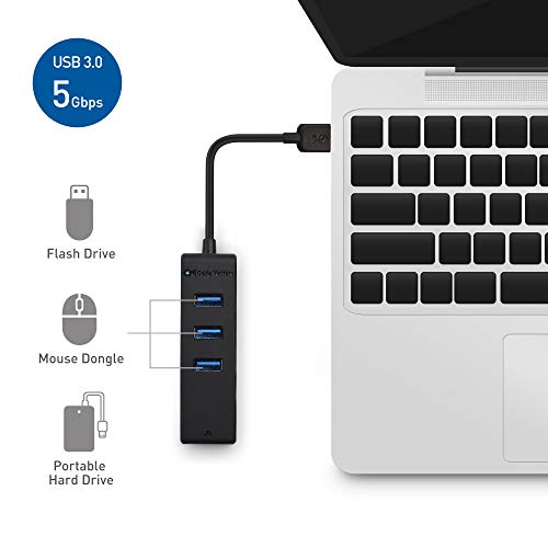 Cable Matters 4-in-1 USB 3.0 Hub with Gigabit Ethernet | 10/100/1000Mbps Network, 3x 5Gbps USBA Ports, Black