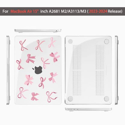 Teryeefi for M4 M3 M2 MacBook Air 15 inch Case 2025 2024 2023 Release fits Model A3241 A3114 A2941, Design Hard Shell Cover & Keyboard Cover & Screen Protector & OTG Adapter - Cute Pink Bows - color: Cute Pink Bows
