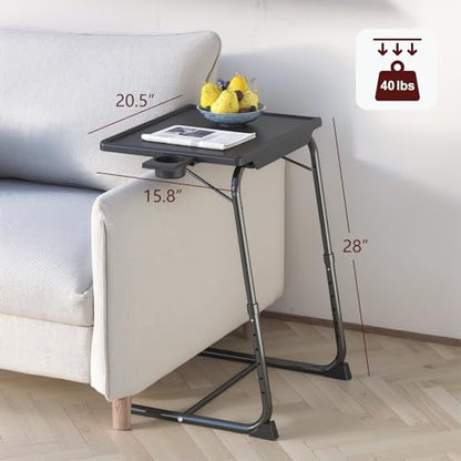 TV Tray Table, Adjustable TV Dinner Table for Eating on Couch with Cup Holder, Folding Couch Desk with 6 Height & 3 Tilt Angle Adjustments, Comfortable Laptop Stand for Bed & Sofa, Black - color: 1 Pack