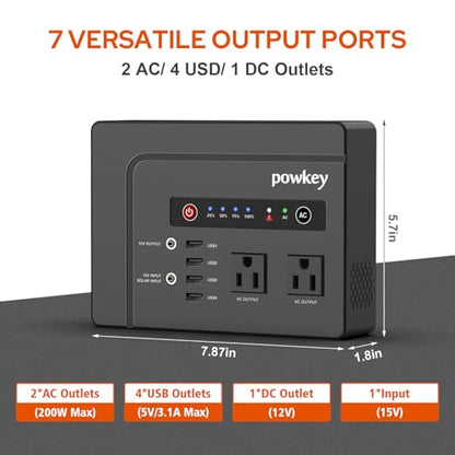 powkey 200W Portable Power Bank with Solar Panel 40W, 146Wh Power Station | Power Bank with AC Outlet 120V, High Eifficiency Waterproof Solar Panel Kit with Battery Bank for Outdoor Camping Home Backup - color: Black Grey
