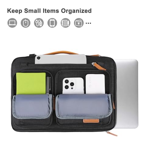 MOSISO 360 Protective Laptop Bag, Computer Bags | Side Open Messenger Bag with Trolley Sleeve&5 Pockets - color: Black