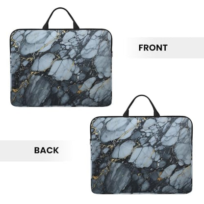 14 Inch Laptop Sleeve Case Waterproof Lightweight Laptop Case Bag Black Textured Marble Travel Laptop BagsWith Handle Briefcase Messenger Bag For Women Men