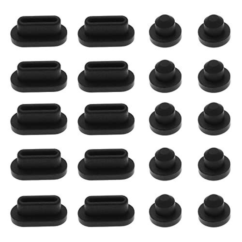 Create idea 10PCS Type-C Port Dust Plugs & 10PCS 3.5mm Headphone Plugs Silicone Protective Cover Waterproof Dustproof Stopper Cap for Laptop PC Black