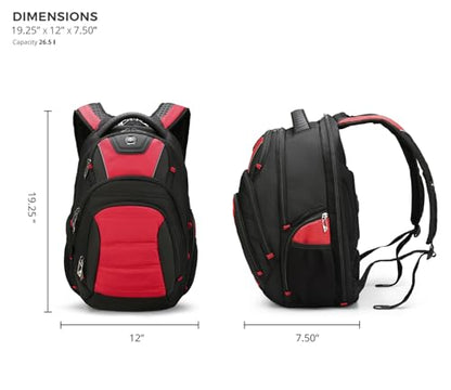 Swissdigital Design Men's Laptop Backpack for College and Business Travel with Integrated USB Charging Port and RFID Protection Fits 15.6" Laptops Black/Red | J14-41 - color: Black/Red