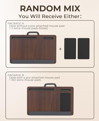 HETTHI Laptop Lap Desk, Portable Large Laptop Desk for Bed, Up to 17 in Lap Table with Wrist Rest, Mouse Pad, Tablet Phone Slot, Portable Handle, Lap Tray with Cushion (Dark Brown) - color: Dark Brown