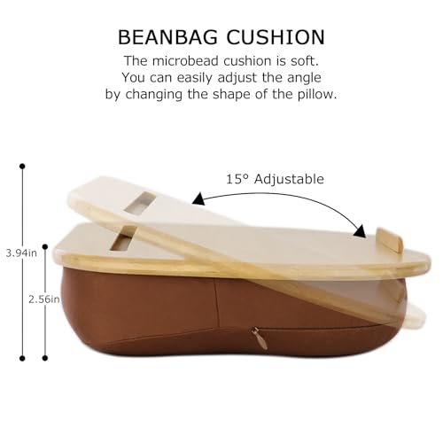 SUMISKY Bamboo Lap Desk for Laptop with Cushion, Portable Laptop Stand with Phone Hoder & Anti-Slip Stopper-Fits up to 15 inch for Home Office Students Use, 15x11 Inches with Bag - size: Small (15x11 in) with bag