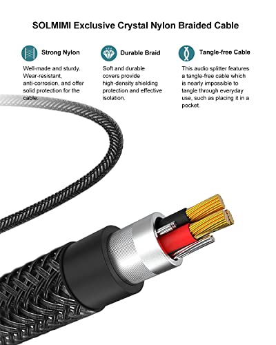Headphone Splitter for 2 Headphones, TRRS 3.5mm Male to 2 Female Audio Jack Splitter Adapter Compatible with Two Headsets or Microphones to PC, Laptop, Smartphones, PS4, PS5, Xbox - 1 FT - size: 1 Feet