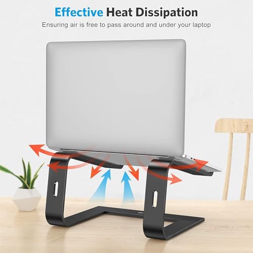 OMOTON Laptop Stand, Detachable Mount for MacBook Air/Pro Dell HP Black | 11-17" Laptop Holder for Desk, Notebook Computer Mount, Lightweight Cooling for Desk, Ergonomic Home Office - color: Black