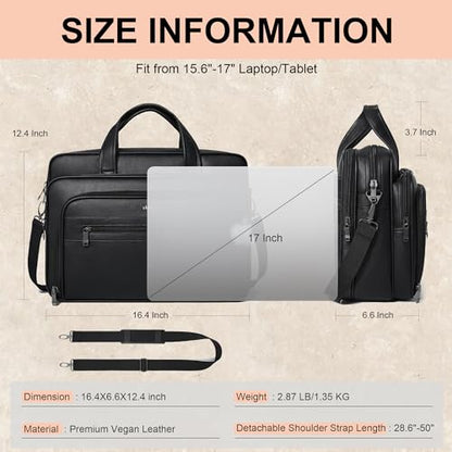 Leather Messenger Bag for Men&Women 17 Inch Leather Laptop Bag,Water-Resistant Large Shoulder Satchel Office,Work - color: Black