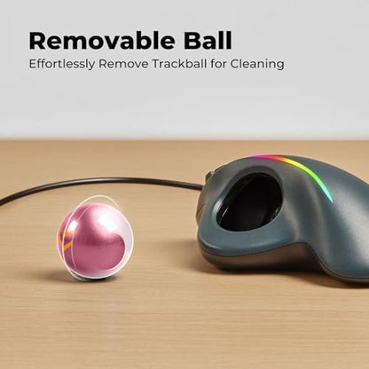 Wired Trackball Mouse with RGB Lighting, Ergonomic Thumb Control to Reduce Muscle Strain, 5 Adjustable DPI, Dual USB-C & USB-A Connectivity, Compatible with PC, Laptop, Mac, Windows-Pink - color: E-Pink