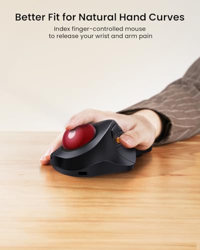 ProtoArc Wireless Bluetooth Trackball Mouse, EM03 NL Ergonomic Rollerball Mouse Rechargeable Computer Mice, 3 Device Connection, Compatible with PC, iPad, Mac, Windows-Red Ball - color: Red