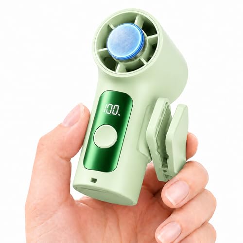 Portable Clip-On Mini Fan with Ice Cooler,Turbo Personal Handheld Mini Fan 3000mAh Rechargeable，Detachable Clip,Pocket Size for Travel/Eye Lash/Beach/Concert - color: green