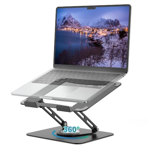 ALASHI Laptop Stand for Desk with 360 Rotating Base, Multi-Angle Adjustable Laptop Stands, Foldable Laptop Riser Compatible with 10 to 17 Inches PC Computer, Black - color: F-Black