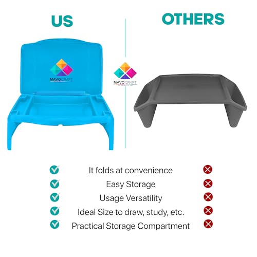 MAVOCRAFT Foldable Kids Lap Tray with Storage - Portable Lap Desk Kids & Adults - Kids Lap Desk for Breakfast in Bed, Serving Tray, Car Desk & Gaming (Blue) - color: Blue